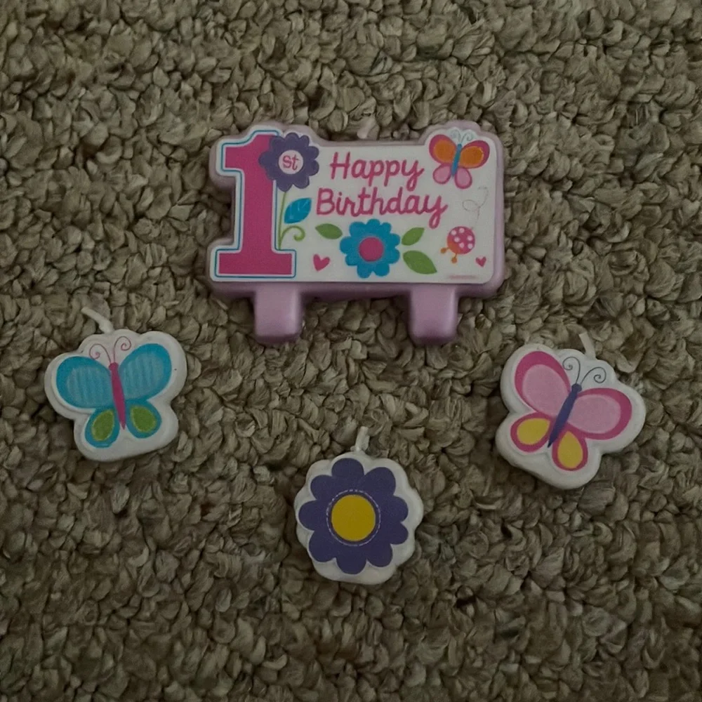 Flower and butterfly 1st birthday candles